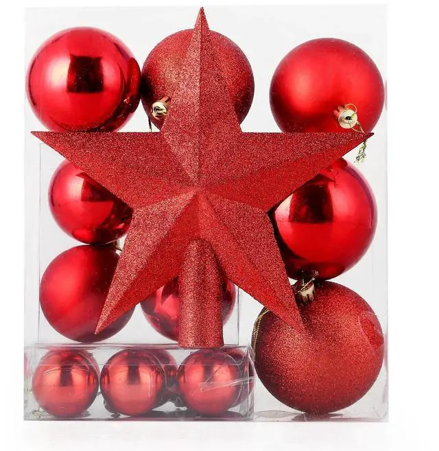 Main image of 16Pcs Christmas Tree Balls + Star Topper Xmas Tree Ornament Hanging Decor Set
