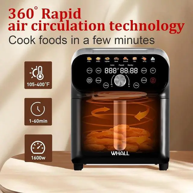 Alt view image 4 of 5 - Whall Air Fryer, 6.2QT Air Fryer Oven w/Touchscreen AF06D02-M - - Scratch & Dent