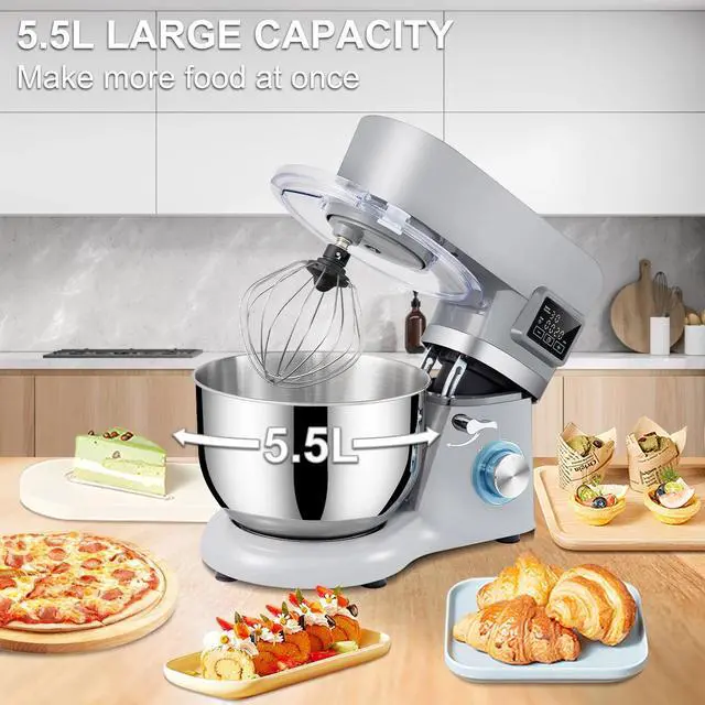 Alt view image 4 of 7 - Stand Mixer 660W 5.8Qt Electric Dough Mixer 6 Speeds LCD Screen Timing