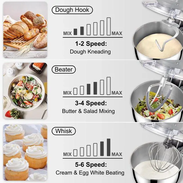 Alt view image 3 of 7 - Stand Mixer 660W 5.8Qt Electric Dough Mixer 6 Speeds LCD Screen Timing