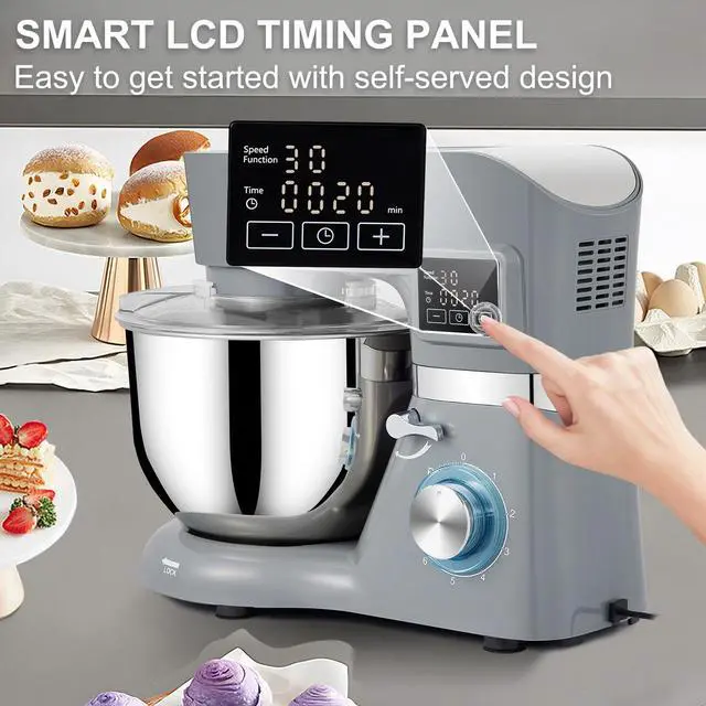 Alt view image 2 of 7 - Stand Mixer 660W 5.8Qt Electric Dough Mixer 6 Speeds LCD Screen Timing