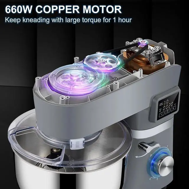 Alt view image 6 of 7 - Stand Mixer 660W 5.8Qt Electric Dough Mixer 6 Speeds LCD Screen Timing