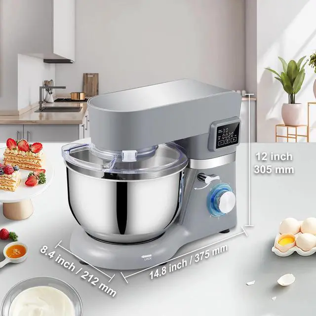 Alt view image 7 of 7 - Stand Mixer 660W 5.8Qt Electric Dough Mixer 6 Speeds LCD Screen Timing