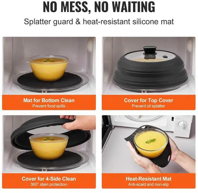 Alt view image 4 of 7 - Microwave Splatter Cover & Mat 10.8" Collapsible Microwave Food Lid 500°F