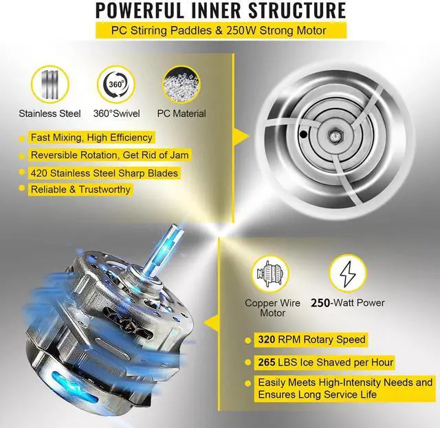 Alt view image 6 of 7 - 265LBS/H Commercial Ice Shaver Ice Crusher Snow Cone Machine PC Paddles