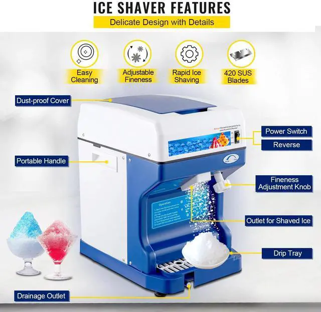 Alt view image 3 of 7 - 265LBS/H Commercial Ice Shaver Ice Crusher Snow Cone Machine PC Paddles