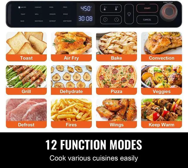 Alt view image 5 of 7 - 12-IN-1 Air Fryer Toaster Oven 25L 1700W Stainless Steel Convection Oven