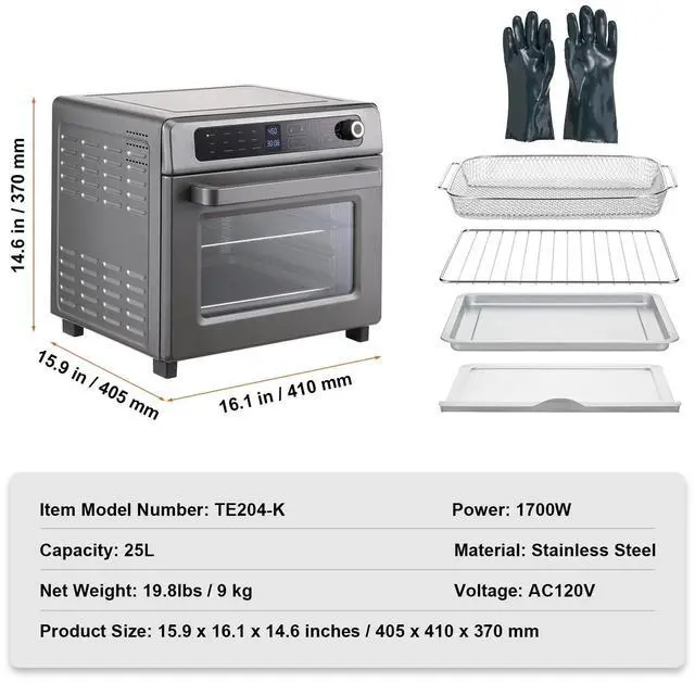 Alt view image 7 of 7 - 12-IN-1 Air Fryer Toaster Oven 25L 1700W Stainless Steel Convection Oven