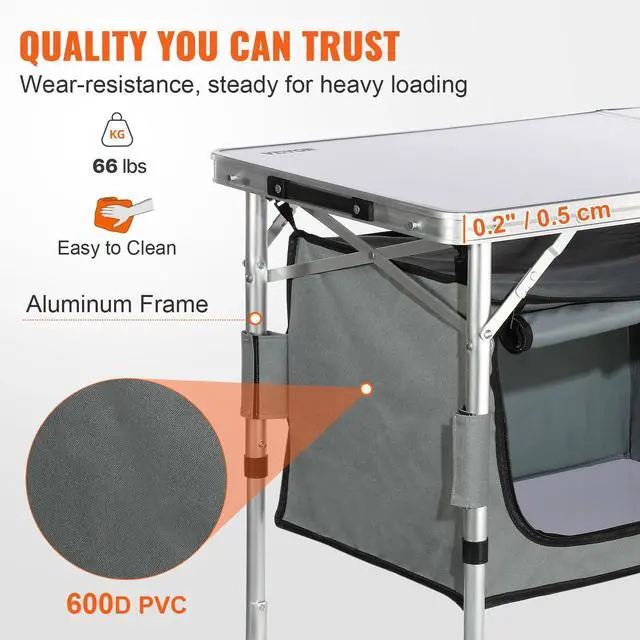 Alt view image 5 of 7 - Camping Kitchen Table Folding Portable Cook Station 3 Adjustable Heights