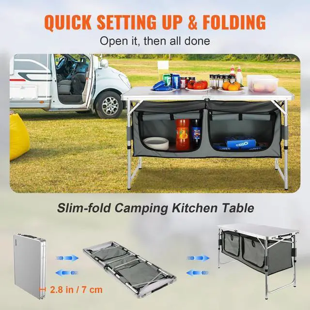 Alt view image 3 of 7 - Camping Kitchen Table Folding Portable Cook Station 3 Adjustable Heights
