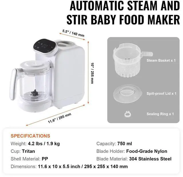 Alt view image 7 of 7 - Baby Food Maker Food Steamer and Blender Baby Food Processor Automatic