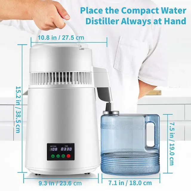 Alt view image 7 of 7 - 4L Water Distiller 1L/H Distilled Water Maker Timing & Temp Display White