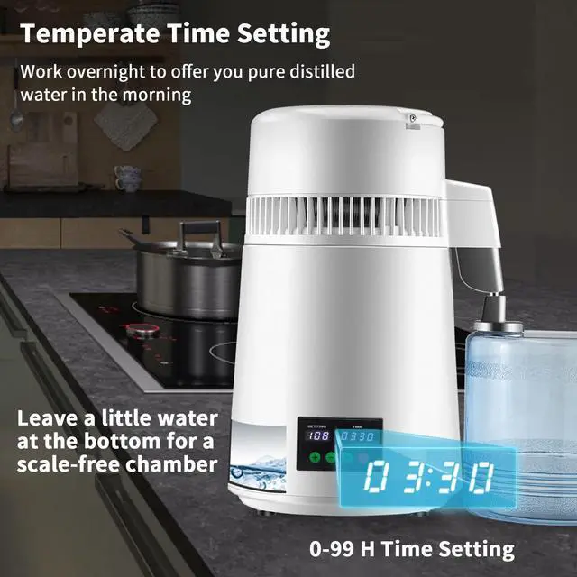 Alt view image 6 of 7 - 4L Water Distiller 1L/H Distilled Water Maker Timing & Temp Display White
