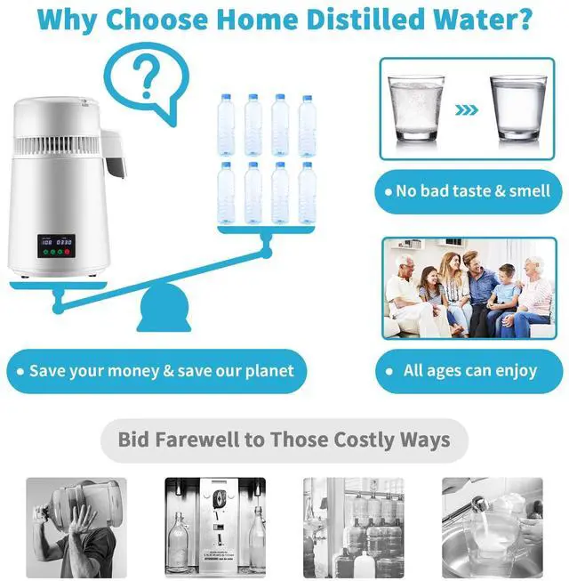 Alt view image 4 of 7 - 4L Water Distiller 1L/H Distilled Water Maker Timing & Temp Display White