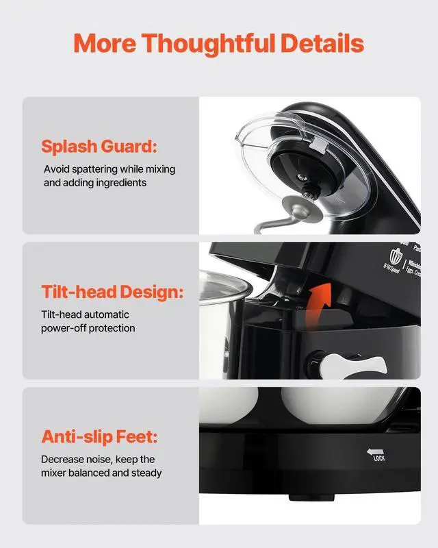 Alt view image 6 of 7 - Electric Food Stand Mixer 5.1 QT Dough Mixer 10 + P Speeds Kitchen Food Beater