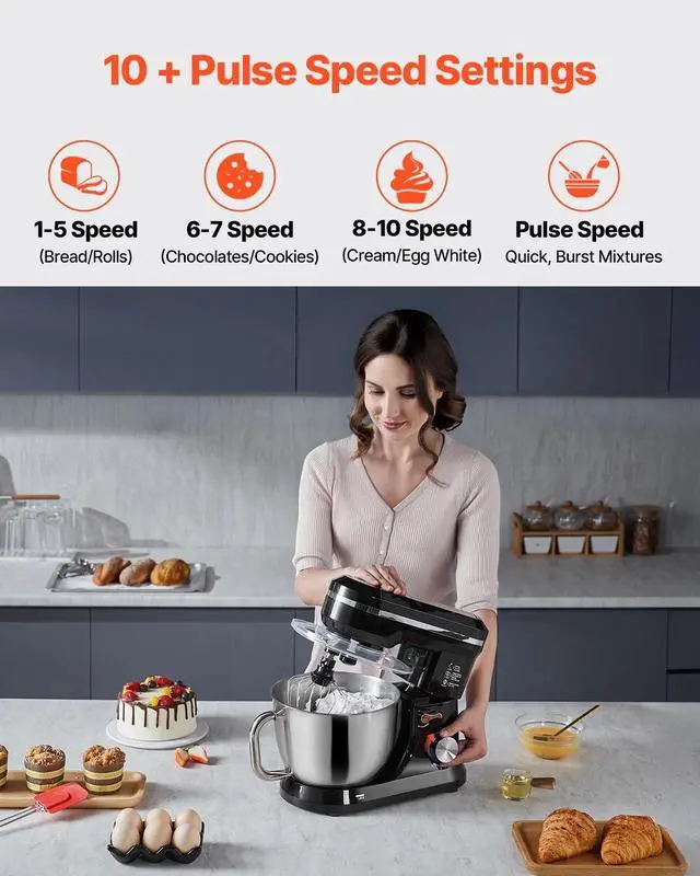 Alt view image 2 of 7 - Electric Food Stand Mixer 5.1 QT Dough Mixer 10 + P Speeds Kitchen Food Beater