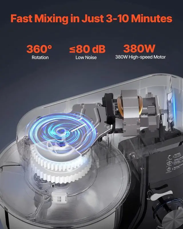 Alt view image 4 of 7 - Electric Food Stand Mixer 5.1 QT Dough Mixer 10 + P Speeds Kitchen Food Beater