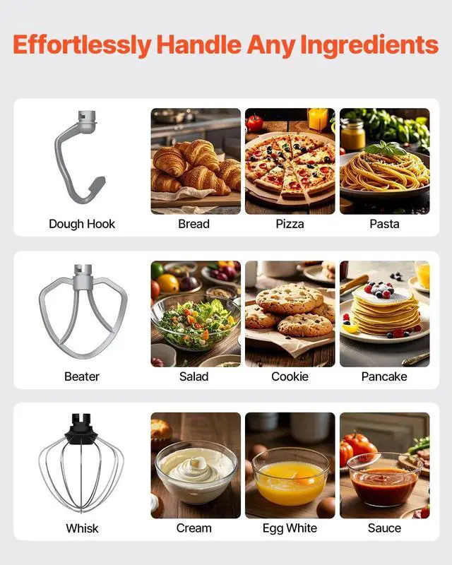 Alt view image 3 of 7 - Electric Food Stand Mixer 5.1 QT Dough Mixer 10 + P Speeds Kitchen Food Beater