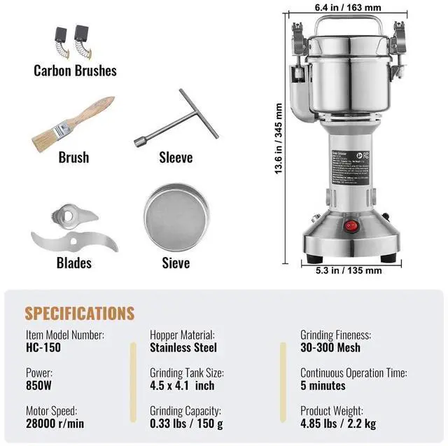Alt view image 7 of 7 - 150g Commercial Spice Grinder Electric Grain Mill Grinder High Speed Pulverizer
