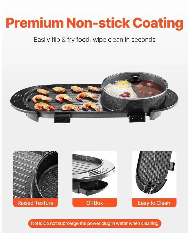 Alt view image 3 of 7 - Hot Pot with Grill 2200W 2-in-1 Electric Smokeless Grill Hot Pot for 1-6 People