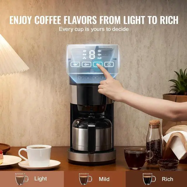 Alt view image 3 of 7 - 8 Cup Drip Coffee Machine Grind & Brew Coffee Maker w/ 3 Brew Strength Control