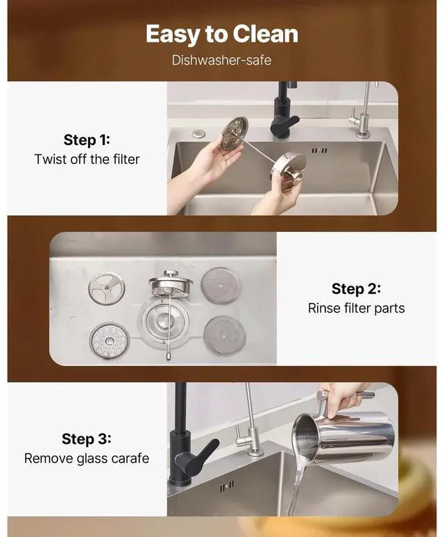 Alt view image 5 of 7 - 34 oz/1L Coffee Press for French-Style Brewing, Silver Stainless Steel