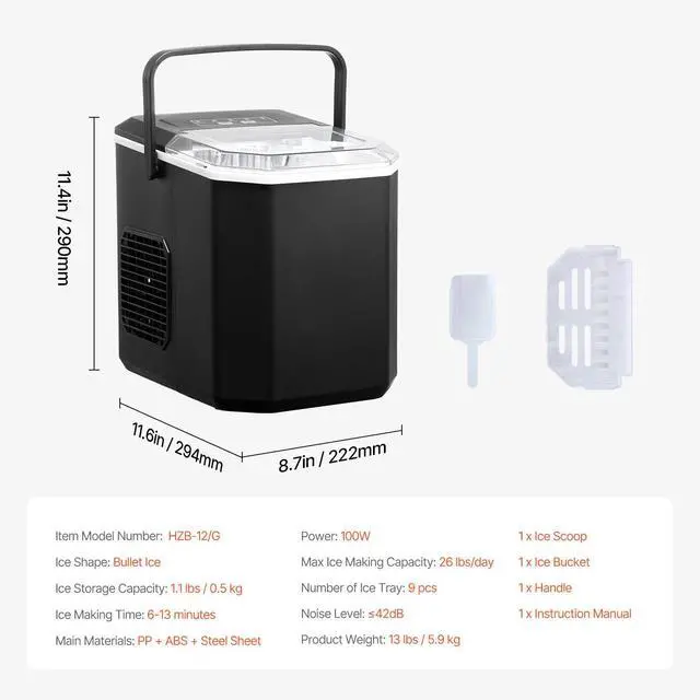 Alt view image 7 of 7 - Countertop Ice Maker Portable Ice Machine Self-Cleaning 9 Cubes in 6 Mins 26 lbs