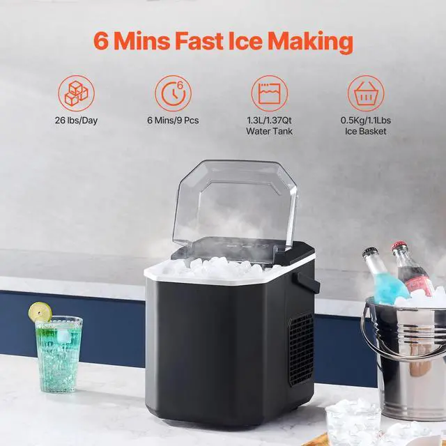 Alt view image 3 of 7 - Countertop Ice Maker Portable Ice Machine Self-Cleaning 9 Cubes in 6 Mins 26 lbs
