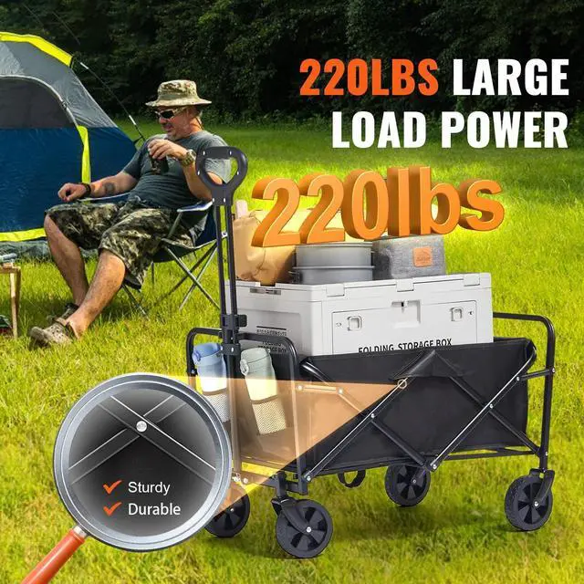 Alt view image 2 of 7 - Collapsible Folding Wagon 2 cu.ft Grass Wagon Cart Heavy Duty 220 lbs