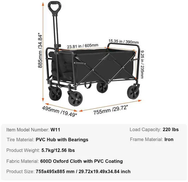 Alt view image 7 of 7 - Collapsible Folding Wagon 2 cu.ft Grass Wagon Cart Heavy Duty 220 lbs