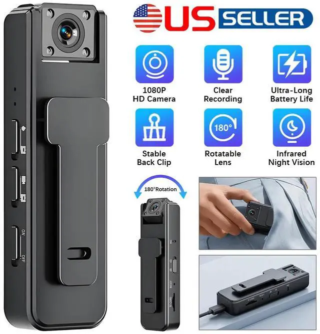 Alt view image 2 of 7 - Portable 1080P Mini Camcorder Police Body Camera HD 180° Video DVR IR Night Cam