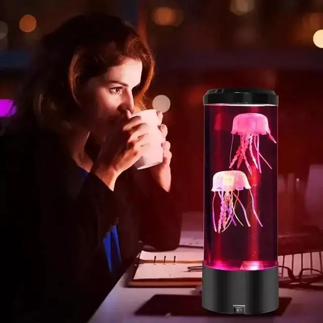 Alt view image 6 of 7 - LED Jellyfish Lava Lamp USB Night Light 10" Color Changing Electric Aquarium