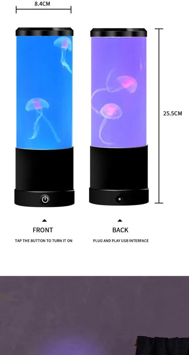 Alt view image 7 of 7 - LED Jellyfish Lava Lamp USB Night Light 10" Color Changing Electric Aquarium