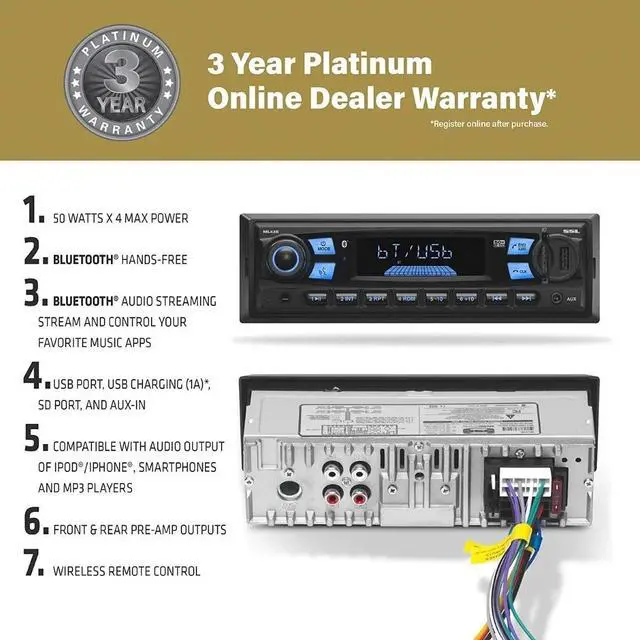 Alt view image 5 of 7 - Sound Storm ML43B Car Stereo, single din Bluetooth USB, SD (No CD) boss 616uab