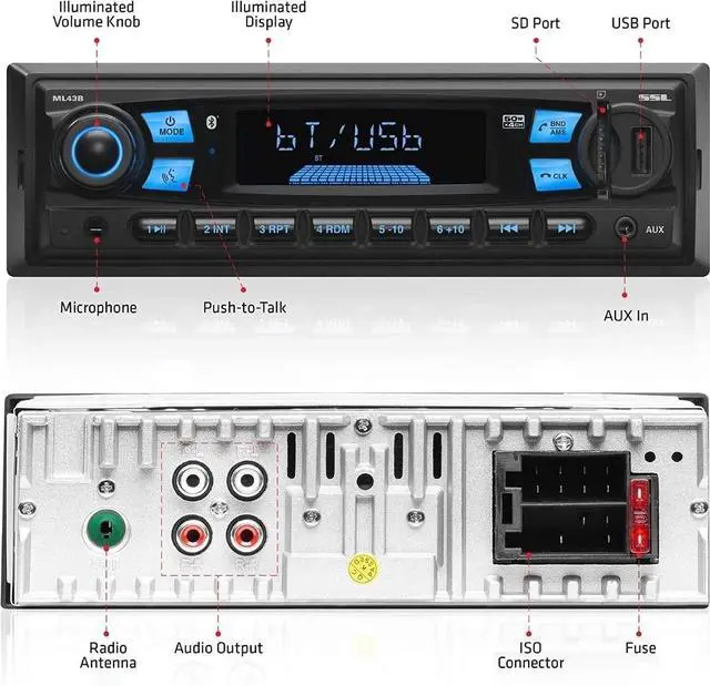 Alt view image 2 of 7 - Sound Storm ML43B Car Stereo, single din Bluetooth USB, SD (No CD) boss 616uab