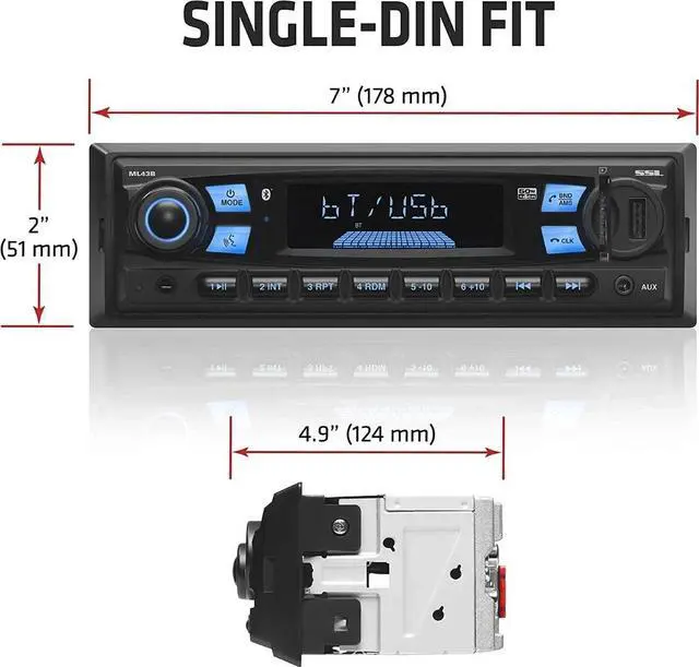 Alt view image 3 of 7 - Sound Storm ML43B Car Stereo, single din Bluetooth USB, SD (No CD) boss 616uab