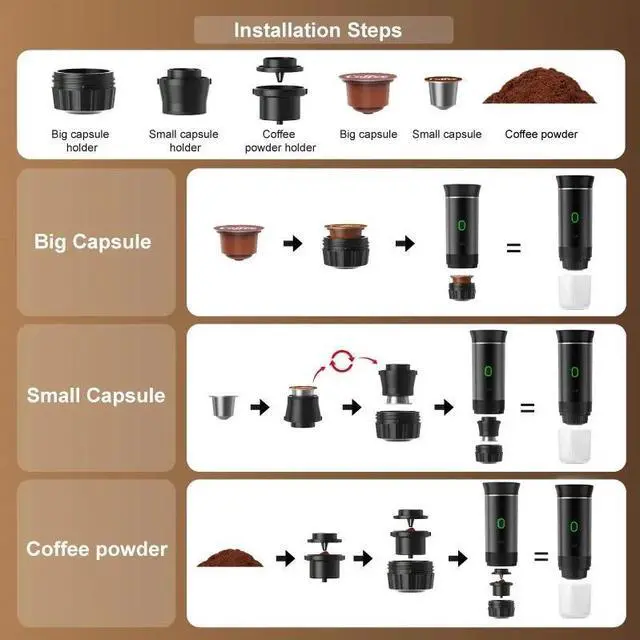 Alt view image 6 of 7 - 3-in-1 Wireless Electric Portable Espresso Coffee Maker Machine Travel Camping
