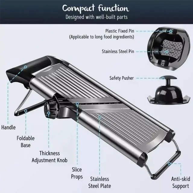 Alt view image 2 of 7 - Adjustable Stainless Steel Mandoline Food Slicer Fruit Vegetable Chopper Cutter