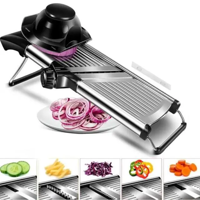 Alt view image 4 of 7 - Adjustable Stainless Steel Mandoline Food Slicer Fruit Vegetable Chopper Cutter