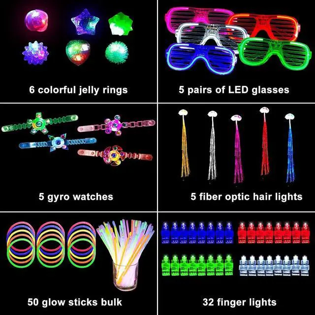 Alt view image 6 of 6 - 153 Packs Glow in the Dark Party Supplies LED Light Up Toys Bulk Party Favors