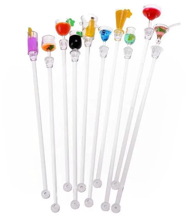 Alt view image 7 of 7 - Cocktail Drink Swizzle Stirrer Sticks with Cup Shape 10 packs