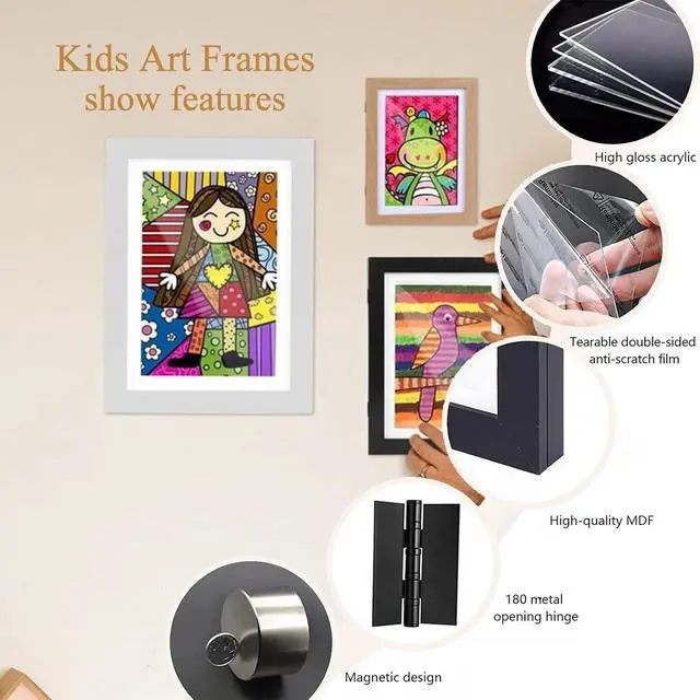 Alt view image 5 of 7 - 8.5x11 Kids Art Frames Art Display Frame Drawing Portfolio Storage Frame 2 pks