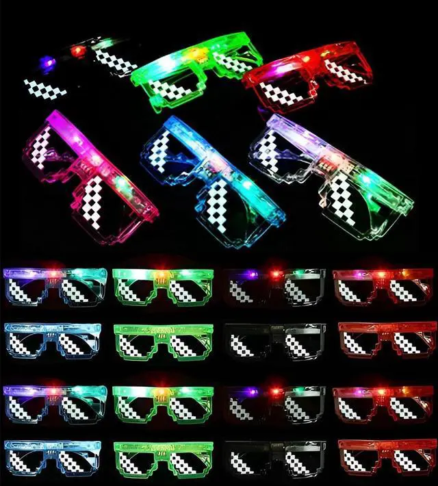 Main image of Light up Pixel Glasses Cool Kids Glow in the Dark Party Favors Supplies, 12 Pack