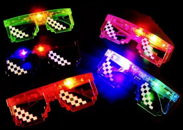 Alt view image 2 of 5 - Light up Pixel Glasses Cool Kids Glow in the Dark Party Favors Supplies, 12 Pack