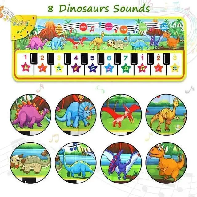 Alt view image 4 of 7 - Piano Mat for Kids 43" x 14" Floor Music Mat with 10 Demo Songs 8 Dinosaur Sound