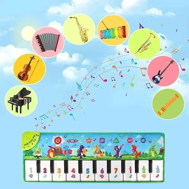 Alt view image 5 of 7 - Piano Mat for Kids 43" x 14" Floor Music Mat with 10 Demo Songs 8 Dinosaur Sound