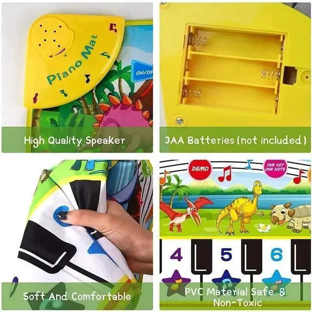 Alt view image 3 of 7 - Piano Mat for Kids 43" x 14" Floor Music Mat with 10 Demo Songs 8 Dinosaur Sound