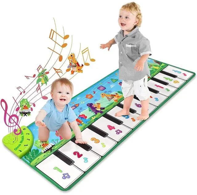 Alt view image 2 of 7 - Piano Mat for Kids 43" x 14" Floor Music Mat with 10 Demo Songs 8 Dinosaur Sound