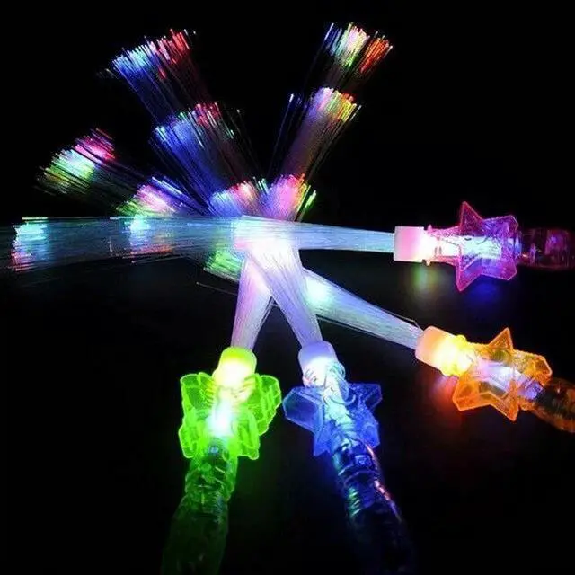 Alt view image 3 of 7 - LED Fiber Optic Wands Light Up Fiber optic Glow Stick Star Heart Butterfly 8 PC