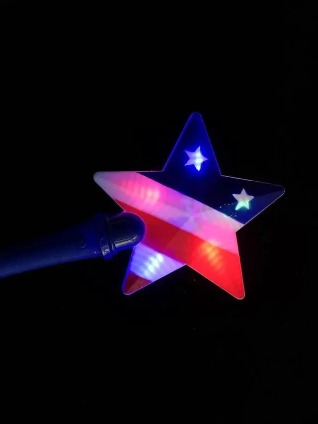 Alt view image 6 of 6 - 6 Patriotic Star LED Glow Sticks Light Up Wands July 4th US Flag Star Glow Stick